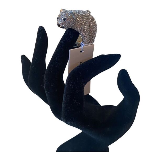 Kate Spade Arctic Friends Adorable Polar Bear Pave & Black Crystal Ring Size 7 - Picture 4 of 9